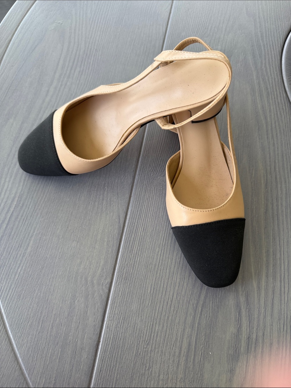 Beige and Black Two-Tone Slingback Flats